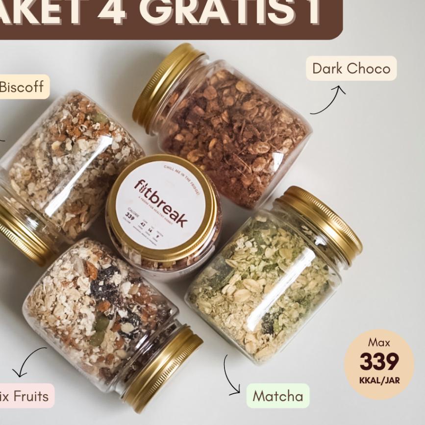 

Terbaik DIY Paket 4 Gratis 1 Overnight Oats FITBREAK /sarapan/cemilan sehat/rendah kalori grosir