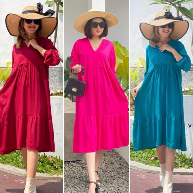 (BAYAR DITEMPAT) BISA  VICTORIA DRESS / MIDI DRESS KOREA / HOME DRESS KOREA / DRESS RAYON TWILL / DR