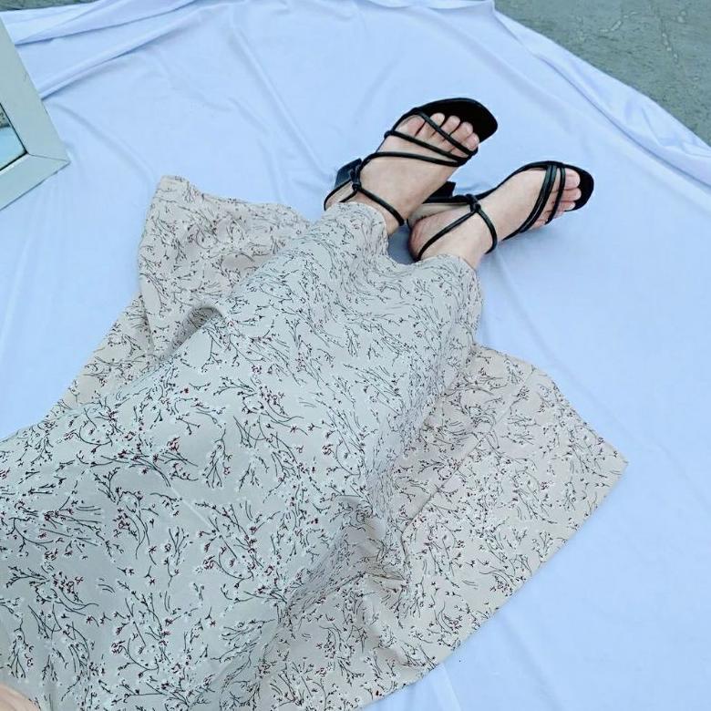 BISA COD FLORAL SKIRT MOTIF BUNGA | KOREAN STYLE MIDI SKIRT A-LINE / ROK PATTERN BUNGA SAKURA STANDA