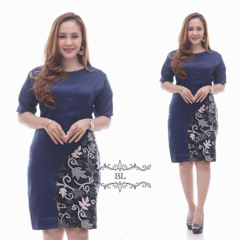 Special BAJU DRESS WANITA MODERN MODEL  MOTIF BATIK LENGAN PENDEK SELUTUT PARTY NATAL SERAGAMAN KARY