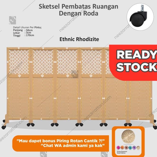 Sketsel Partisi Pembatas Penyekat Ruangan 4 Pintu Pakai Roda