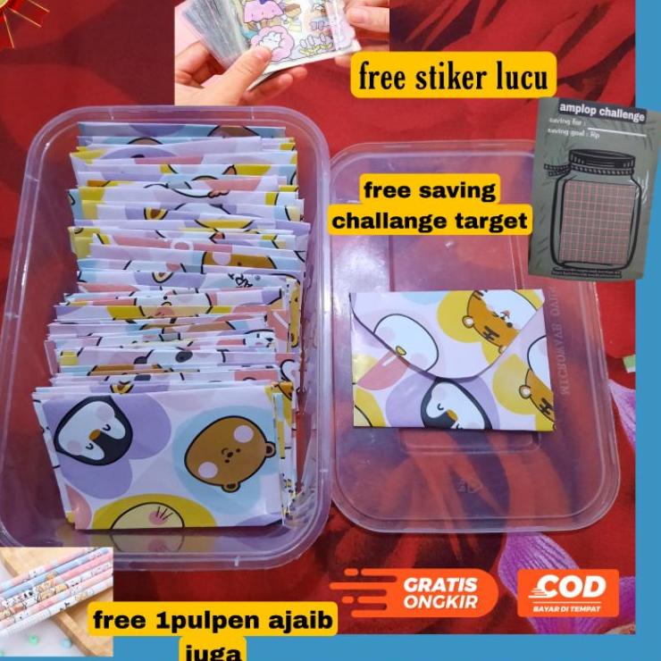 

Promo saving challance 100 amplop , amplop mini free box dan stiker , amplop target menabung Murah Pembelian