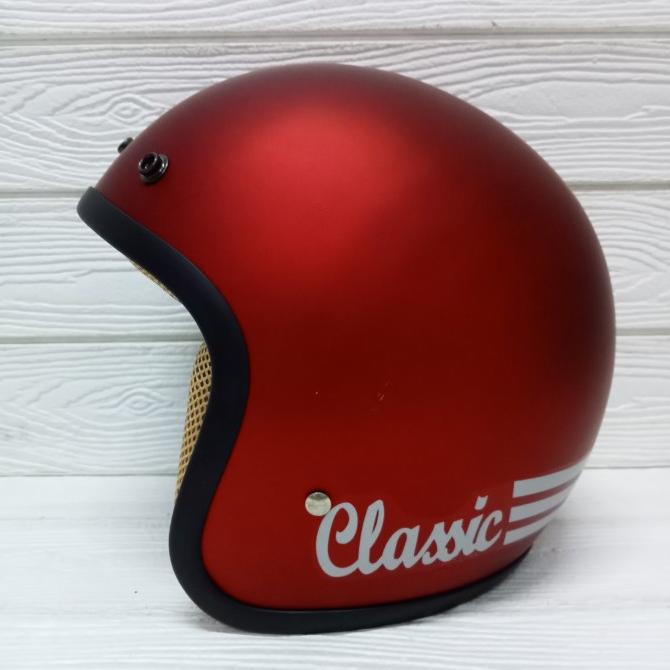 HELM BOGO RETRO DEWASA CEWEK COWOK HELM POLOS CLASSIC GARIS 3 FULL LEH
