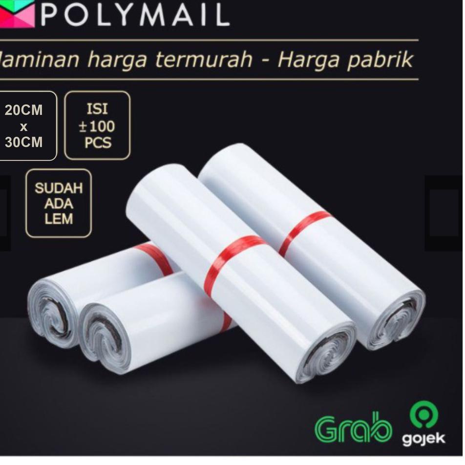 

Ready Ekonomis POLYMAILER ±100PCS 20x30CM PUTIH PREMIUM GLOSSY PLASTIK POLYMAILER WHITE