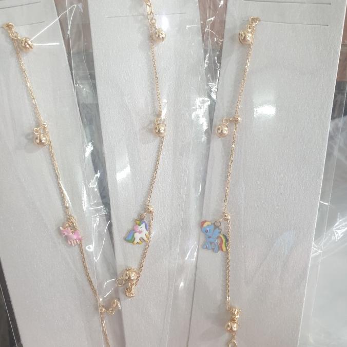 Gelang balita anak unicorn pony kuda emas asli 700 70% 16k bunyi 14 cm