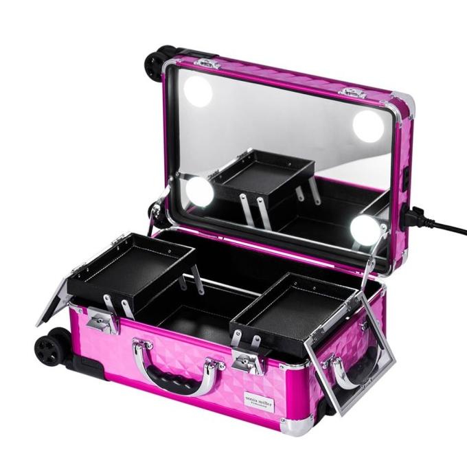 Sonia Miller Mini Cabin Beauty Makeup Case Dark Pink w/ 4 built in LED
