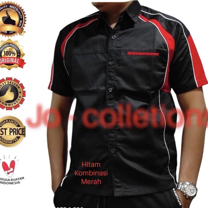 Terlaris Kemeja Seragam/Kerja Pdl/Lapangan/Hitam Komb Kuning/S,M,Lxl