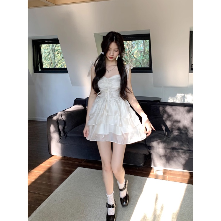 ﺴdress summer beach ballet girl white sling dress spring and summer female small strappy fairy skirt waist skirt