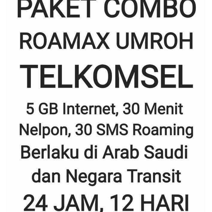 Paket Combo Roamax Roaming Umroh Umrah Telkomsel Luar Negeri Negri Tsel Internet Kuota Data Nelpon Sms 12 Hari 24Jam