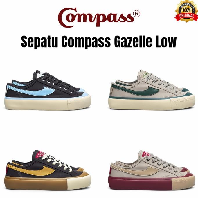 Sepatu Compass Gazelle Low Wafer Green Maroon Choco Ice Caramel