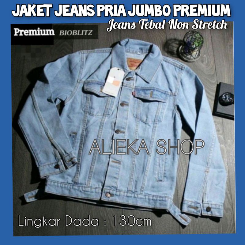 JAKET JEANS JUMBO PRIA LD 130cm BIGSIZE . JAKET JEANS COWOK