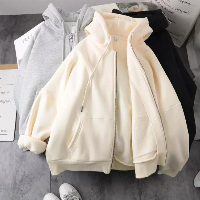 Jaket Hoodie Zipper Polos Unisex Oversize Import Jaket Ziper Wanita