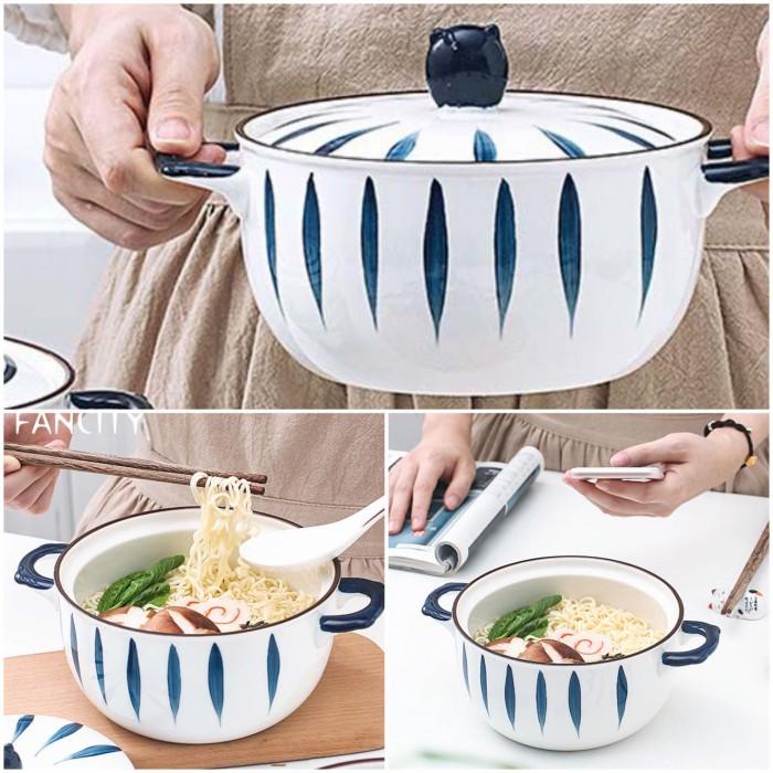 Terlaris Fancty Mangkok Keramik Jepang Dengan Tutup Gagang Mie Sup Sayur