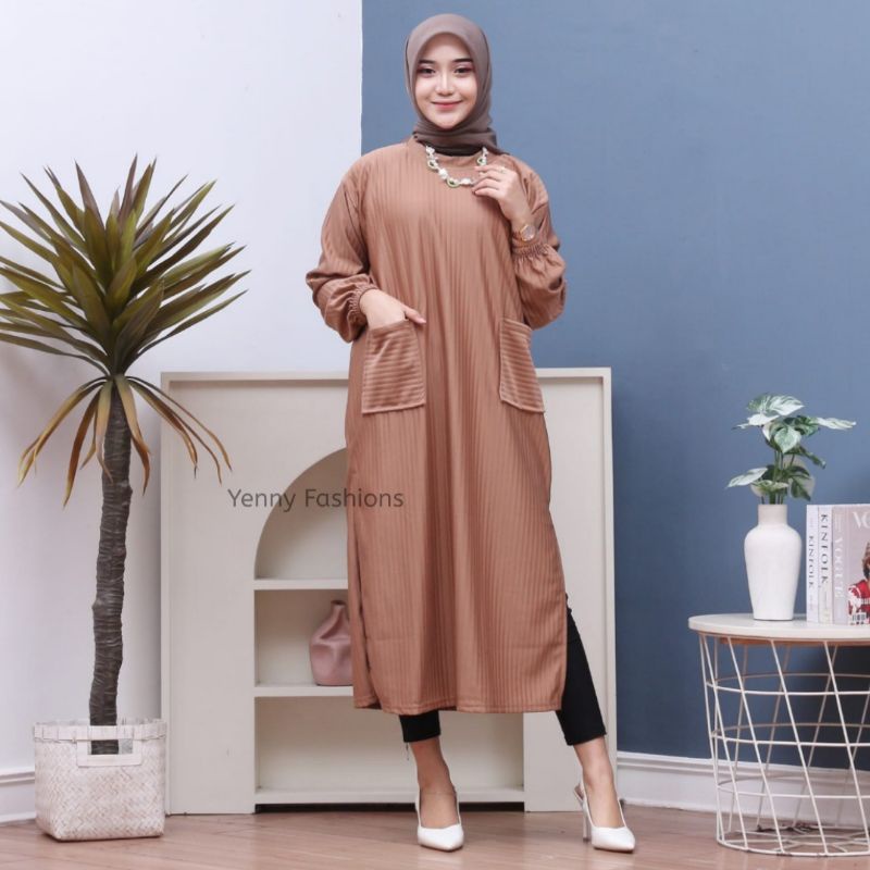 Long Tunik Jumbo Hornet Knit Kimia Tunik Hornet Knit Premium Import