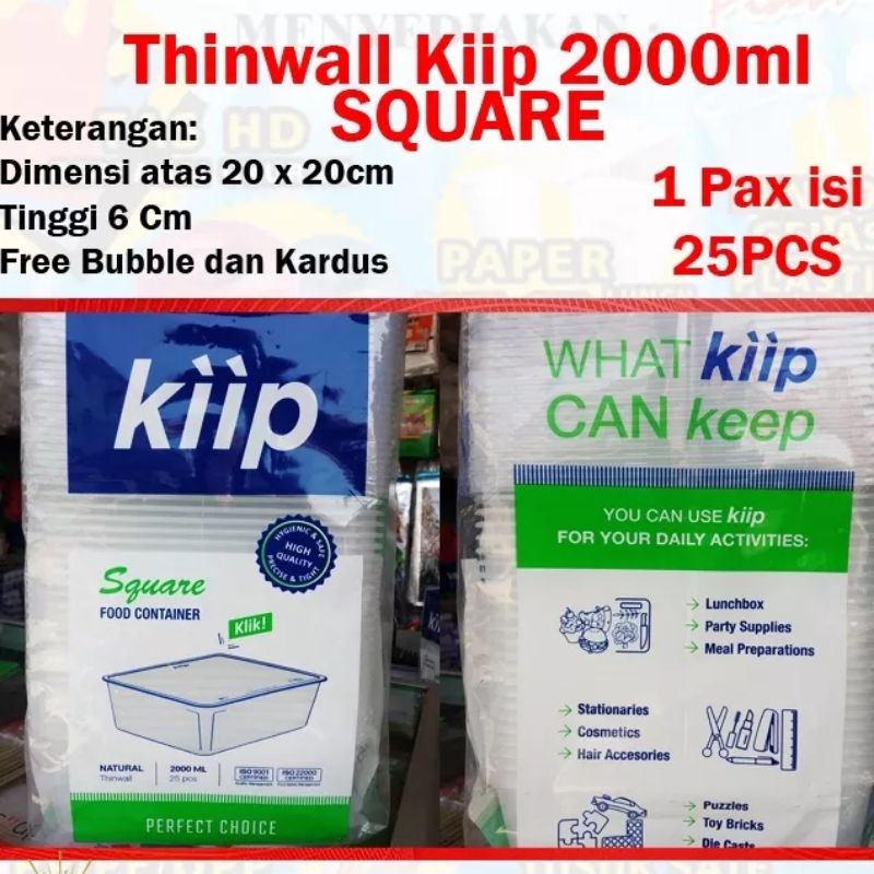 Thinwall Kiip 2000 ml SQUARE - Kotak Makan Plastik Bening