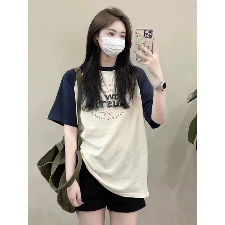 Suhao American Retro Lengan Pendek T-shirt Wanita Musim Panas 2023 Desain Baru Niche Depan Bahu Longgar Tubuh Tipis Atasan Kaos Import Wanita Kaos Wanita Gaya Korea Lengan Pendek Kaos Pendek Perempuan