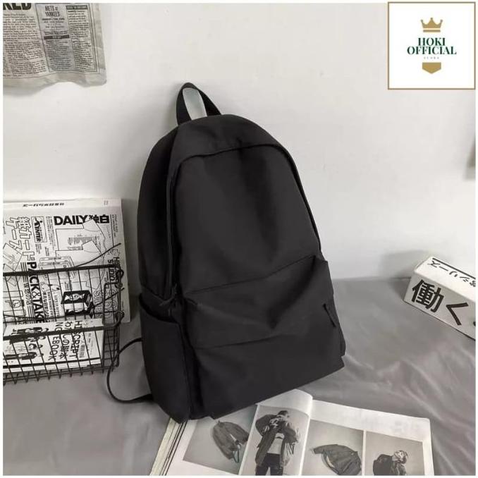 [Cod] Ransel Polos Wanita Pria Tas Sekolah Warna Hitam Polos Tas