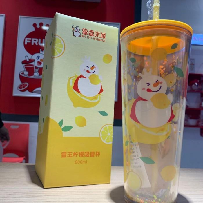 tumbler botol minum mixue snow king lemon 720ml kuning asli original