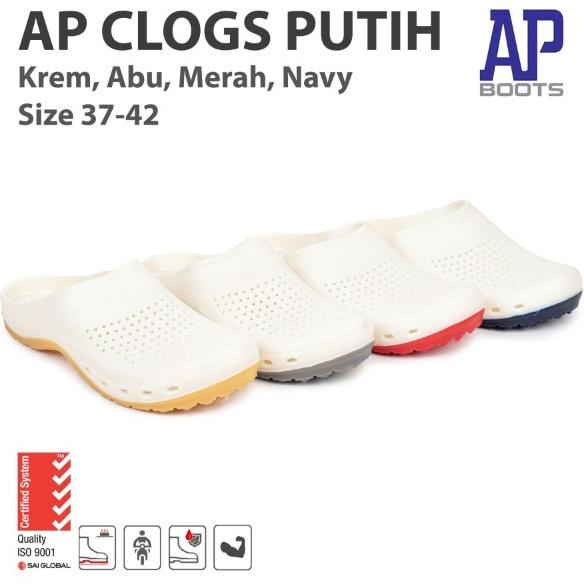 Terbaru Sandal Slop Ap Clogs Putih Kombinasi - Sandal Ap Boots Karet Anti Slip - Sandal Selop Pria A