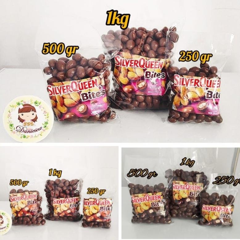 

.500gr Silverqueen bites almond cashew dark coklat butiran isi kacang mede ( ds bgr ) Best Seller