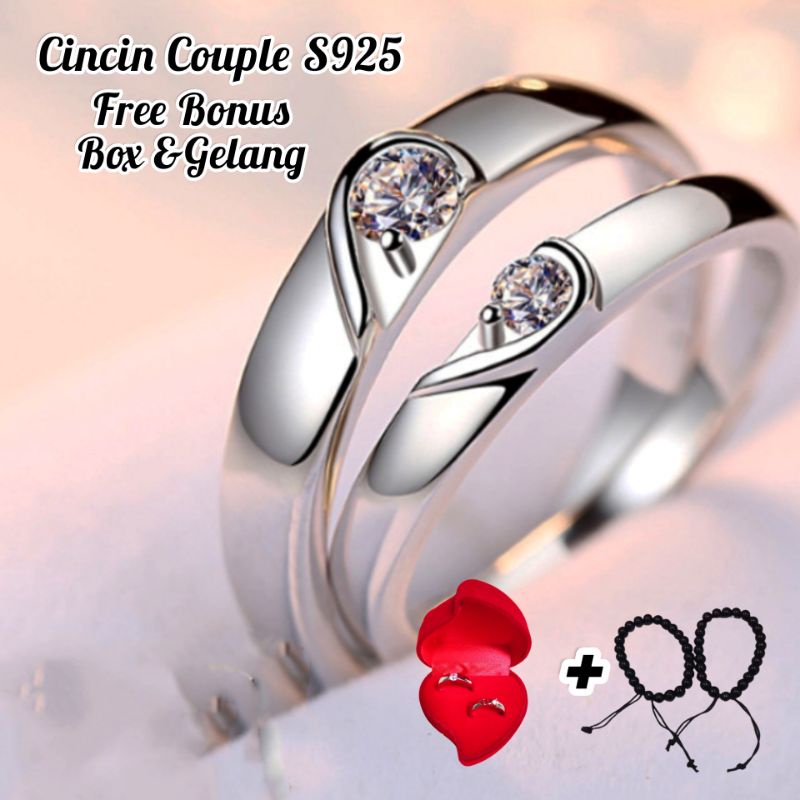Cincin Couple Perak S925 Ring Pria Wanita Cicin Tunangan Zircon Kawin  Nikah Pasangan Sterling Silve