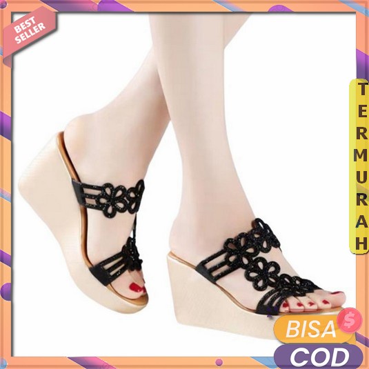 Briana | Sandal Slop Rajut Import/Sandal Rajut Murah/Sandal Slop Murah/ Sandal Wedges Murah/Sandal W
