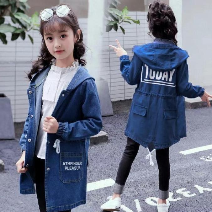 Jaket anak perempuan denim umur 7 8 9 10 tahun / Hoodie anak