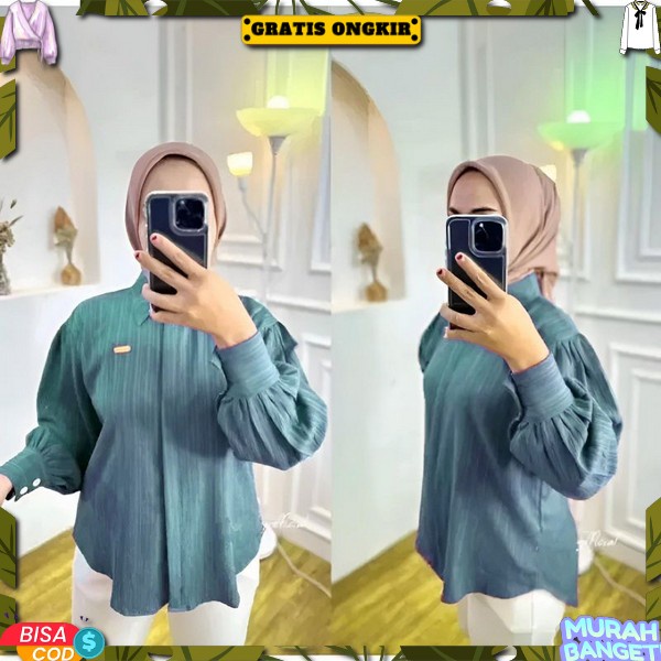 Murah Kemej Simer Basic Bluse Shimer Premium Cewe Viral Kemeja Shimmer Slik Blus Satin Louse Cewek L