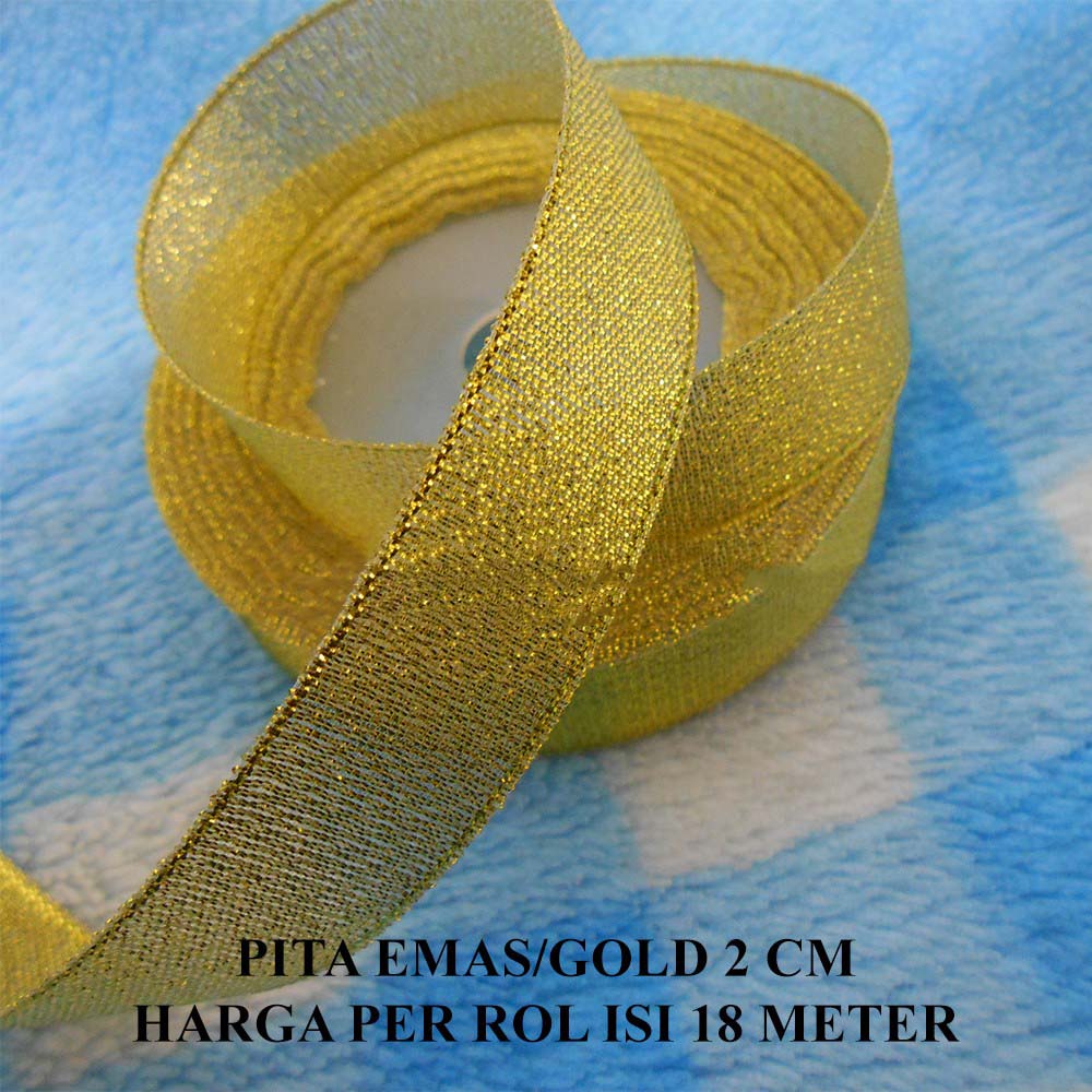 

Pita Warna Emas / Gold Lebar 2 cm Murah Harga Per Rol isi 18 meter