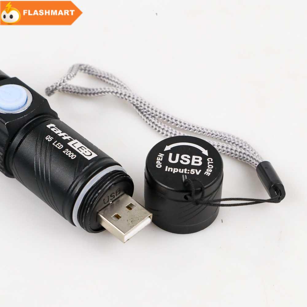 FLASHMART Senter LED Mini USB Rechargeable Q5 LED 2000 Lumens