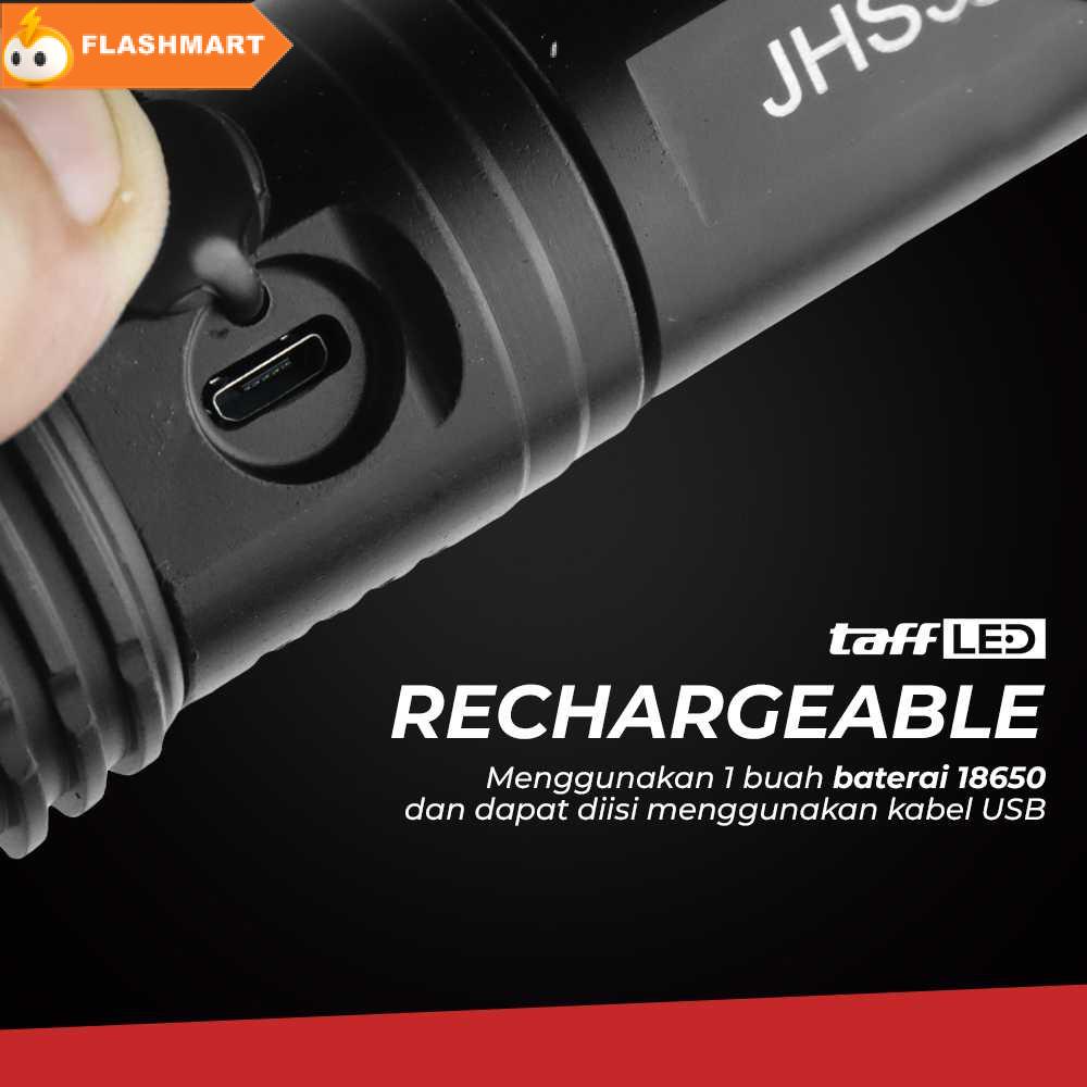 FLASHMART Senter LED USB Recharge XHP50 with 18650 Battery &amp; EU Adaptor - JHS522X