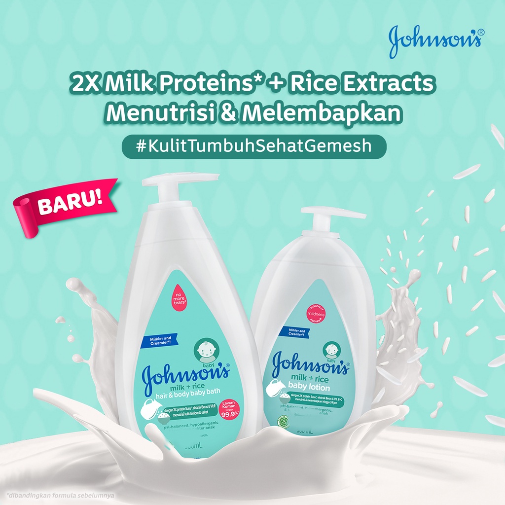 JOHNSON'S Milk + Rice Hair &amp; Body Baby Bath - Sabun Bayi 2in1 Refill 400ml