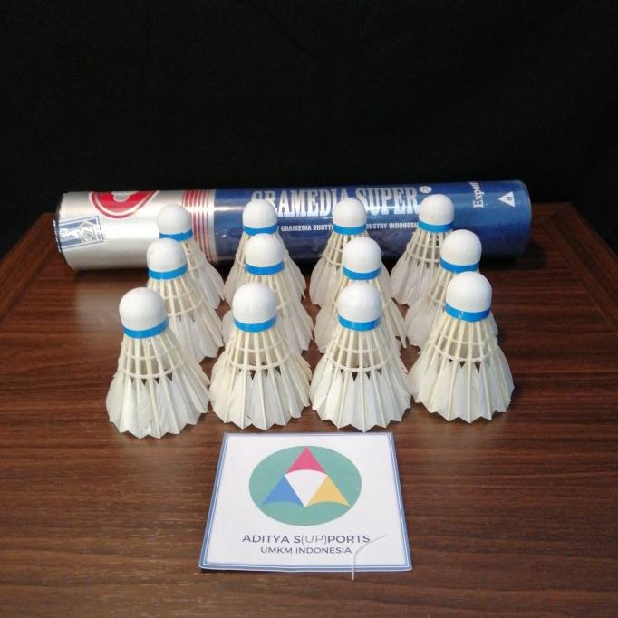 Kok Gramedia Super BIRU Shuttlecock Raket Badminton Bulu Tajam Runcing