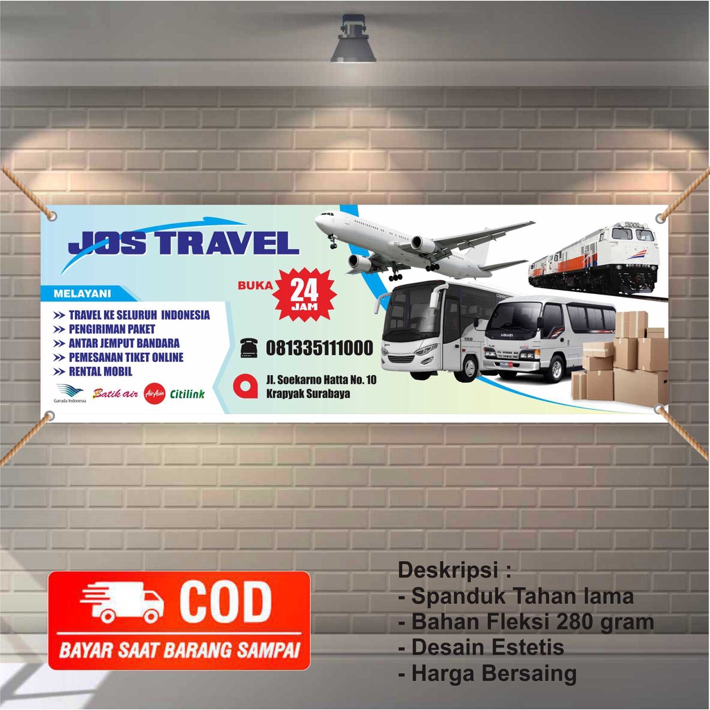Bisa COD Chek Dulu Free Request Spanduk / Banner / MMT / Backdrop travel mobil - rental mobil - tiket pesawat - tiket kereta api 3x1