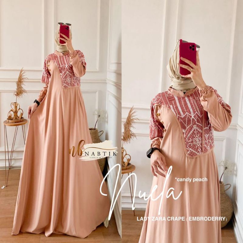 Dres gamis NUELA maxy bahan lady Zara crape emboderry desain elegant original by nabtik