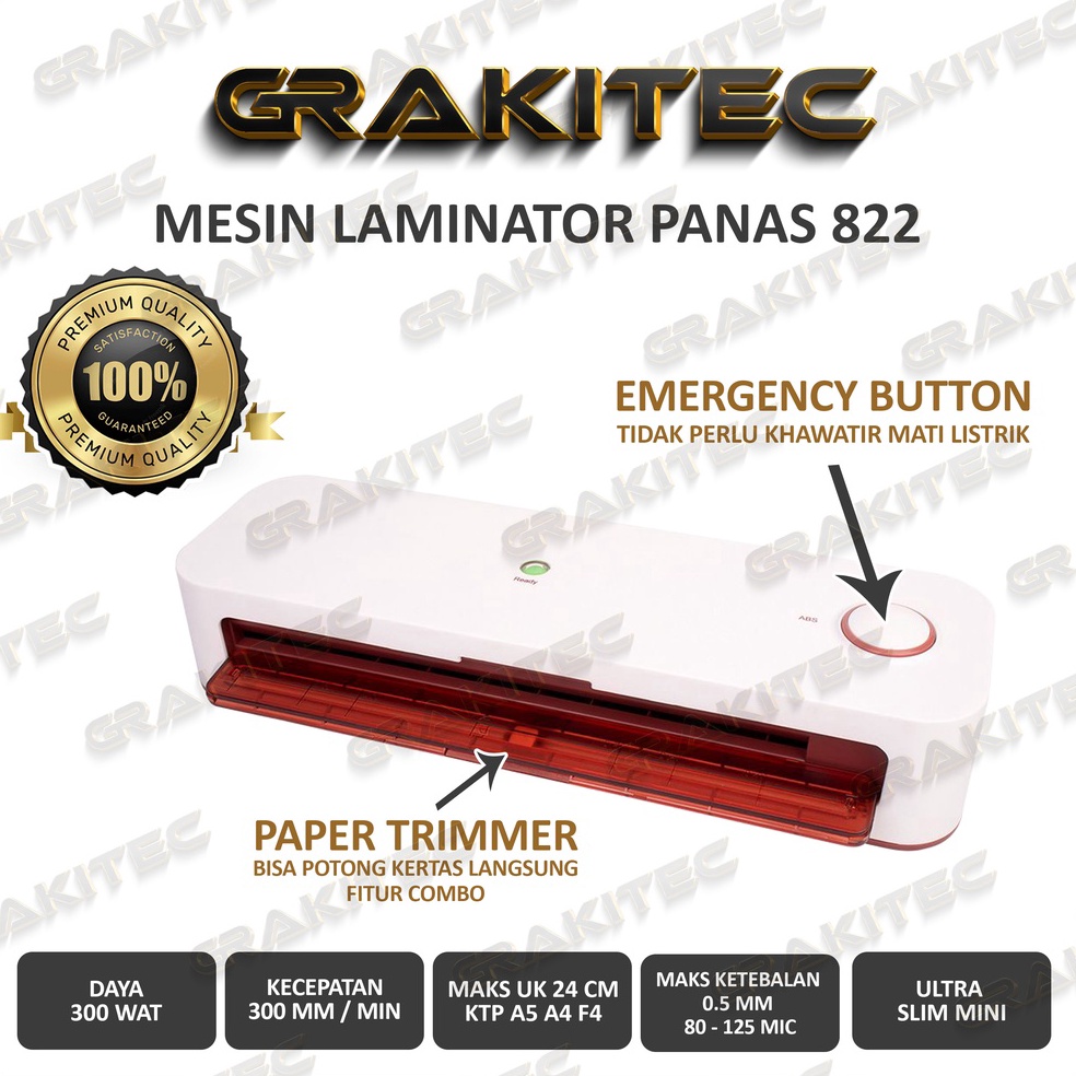 

VB65 Mesin Laminating A4 / F4 ( 230 mm ) 822 Fitur Combo Laminating + Paper Trimmer + Emergency Button fvj8o