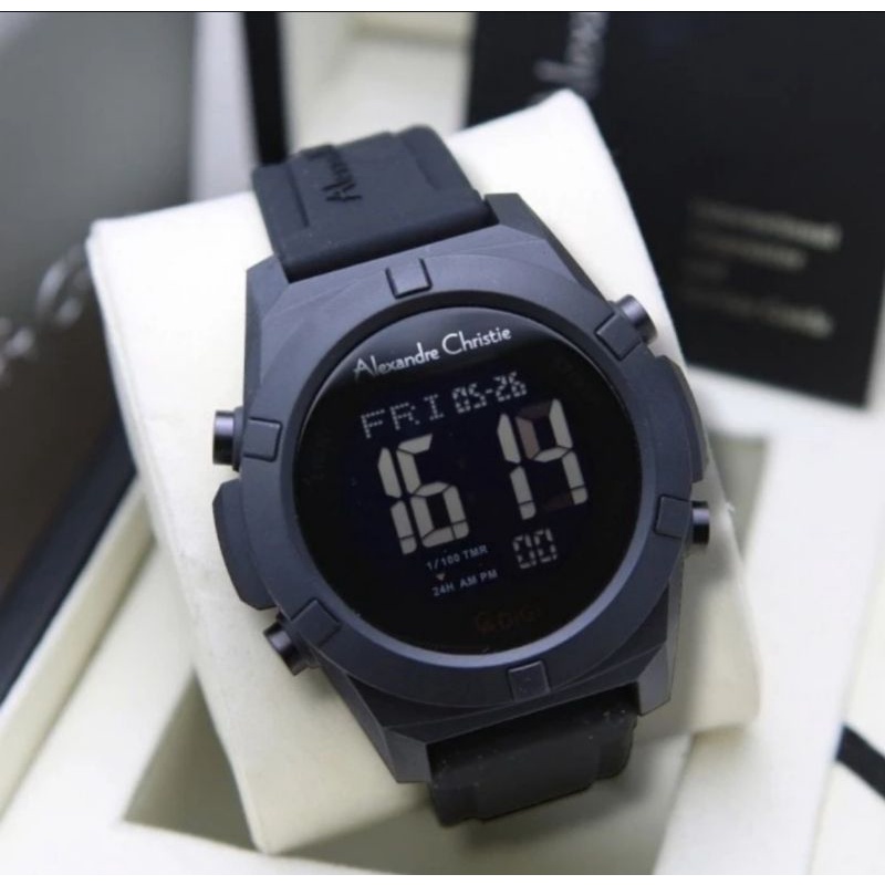 jam tangan pria original ALEXANDRE CHRISTIE AC9371MH DIGI RUBBER STRAP