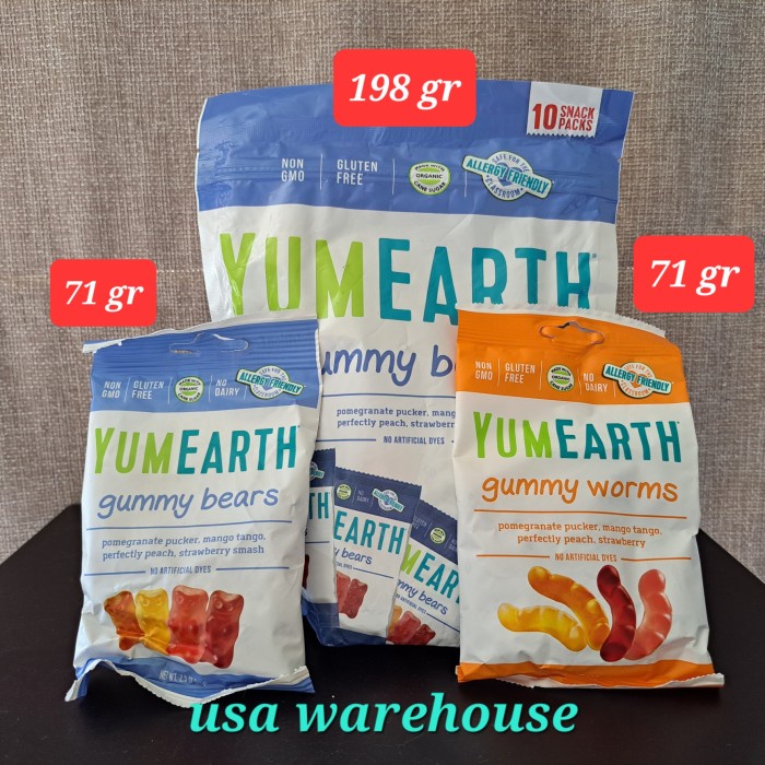 

YumEarth Gummy Bear / Worm 71 gr 198 gr snack pack permen