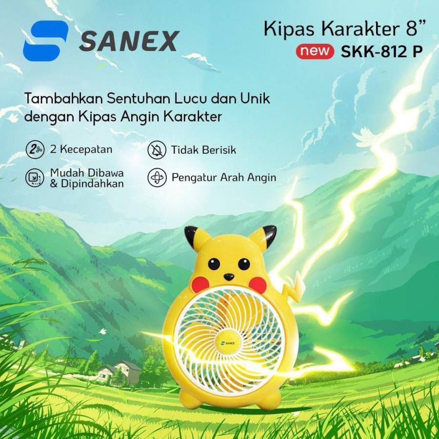 SANEX KIPAS ANGIN KARAKTER PIKACHU 8 INCH / Box Fan 812P PIKACU