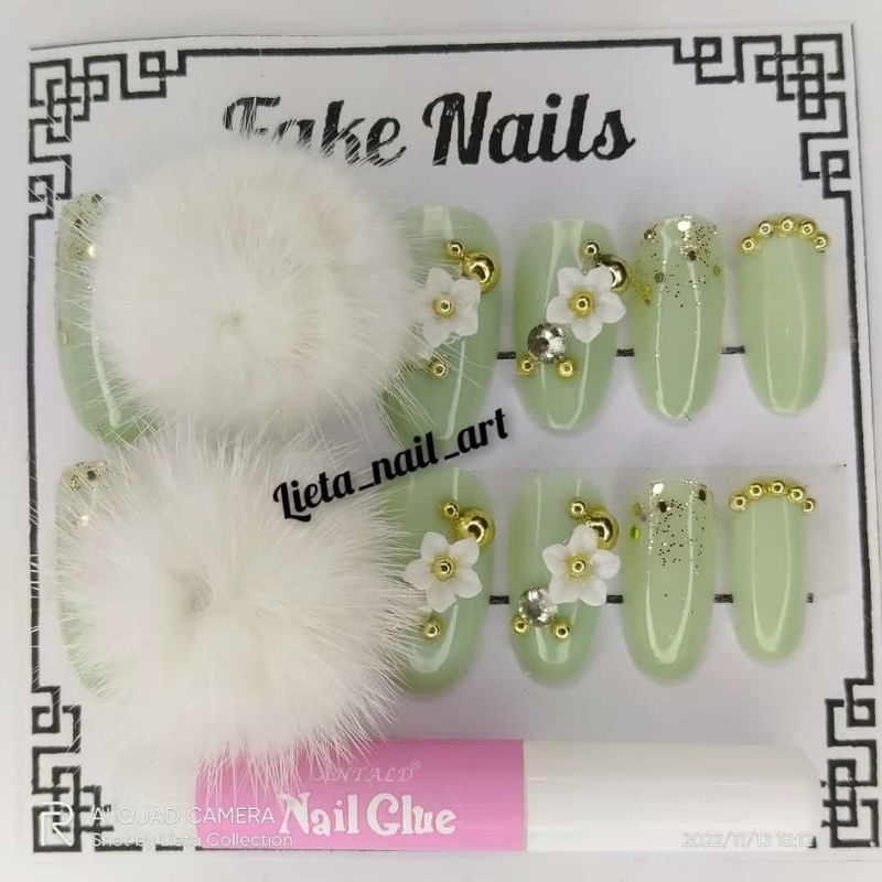 KUKU PALSU POMPOM MURAH CANTIK | kuku palsu wedding