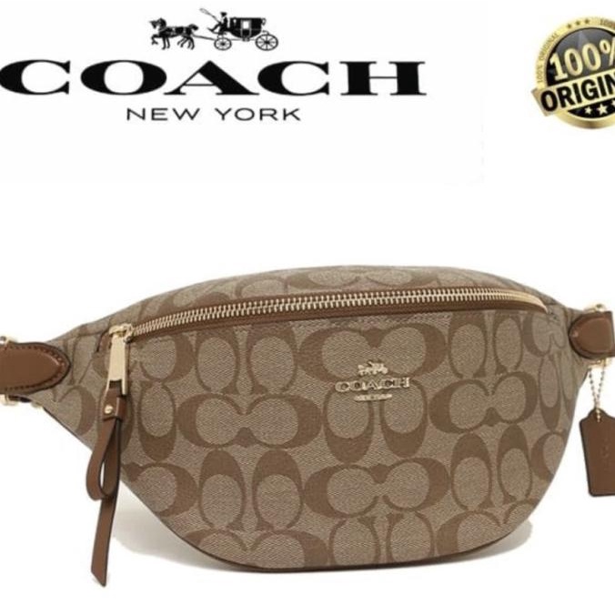 Sale Now Tas Coach Signature Belt Waist Bag Canvas Brown 100% Original Coach Stok Terbatas