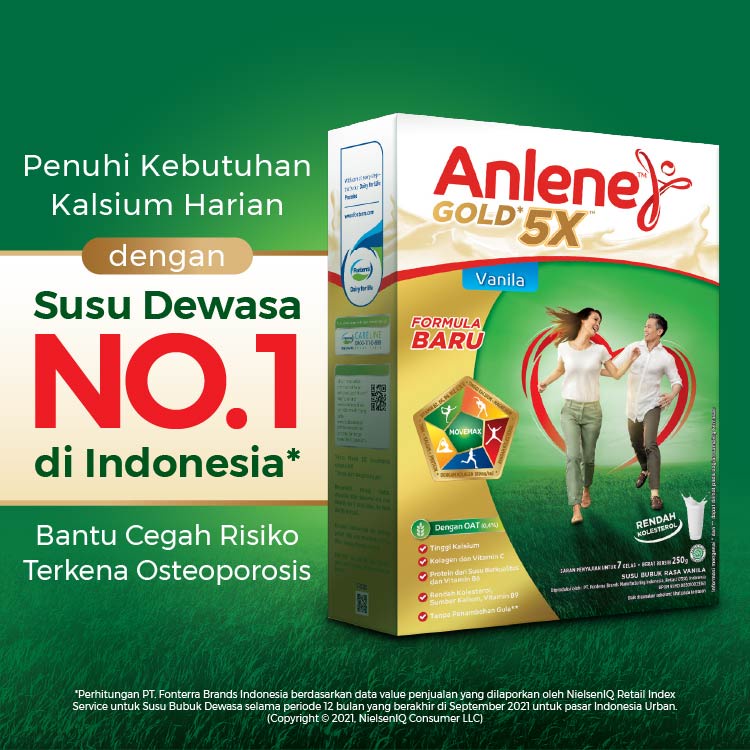 Anlene Gold 5X Susu Bubuk Dewasa Vanila 240g - Nutrisi Tinggi Kalsium Untuk Tulang, Sendi, dan Otot