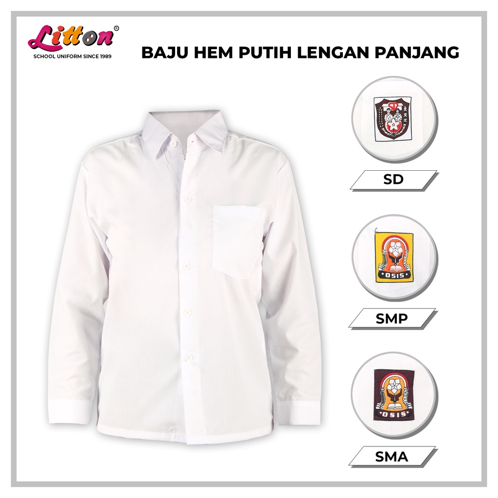 LITTON Baju Seragam Sekolah Lengan Panjang Polos Tanpa Badge / Seragam Sekolah Ukuran Jumbo Big Size