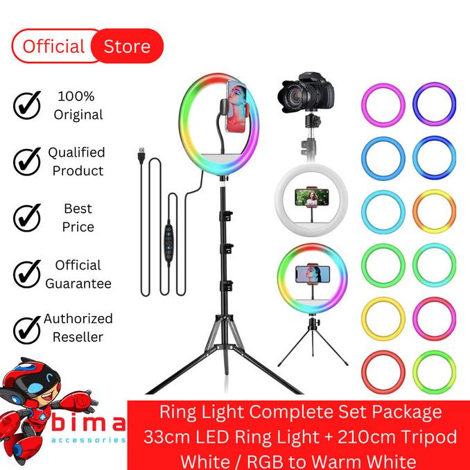Lampu Ring Light Set Jumbo LED 33cm + Tripod 210cm + Phone Holder