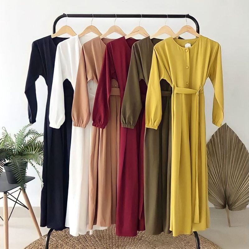 Gamis Muslim Monna Dress Sandira Belt Friendly Busui Kain Moscrepe Model Terbaru