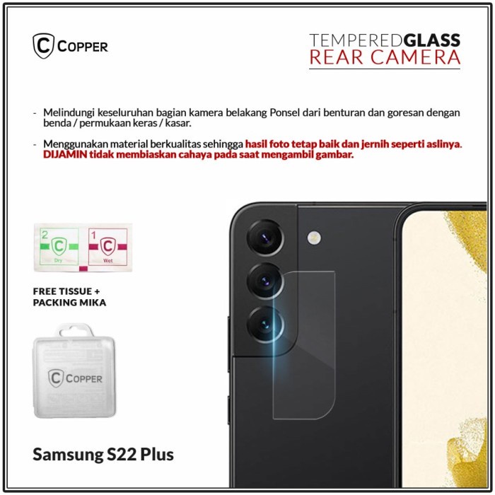 Copper Tempered Glass Kamera - Samsung S22 Plus
