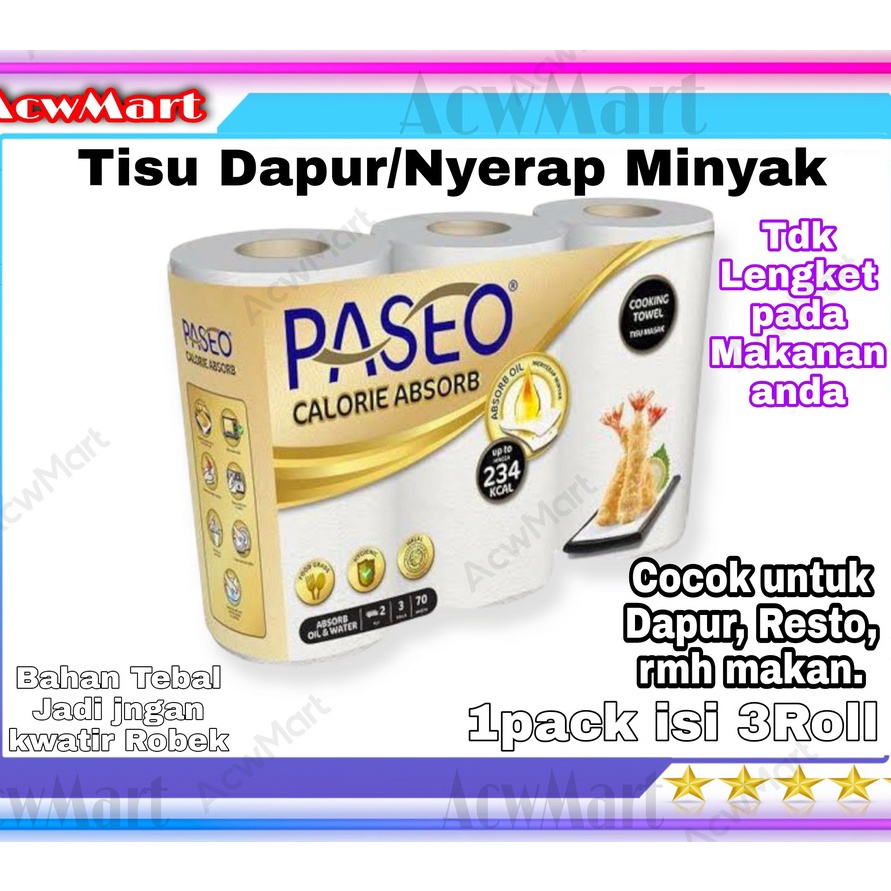 

Free Ongkir AcwMart paseo towel 3roll tisu dapur kitchen nyerap minyak camilan