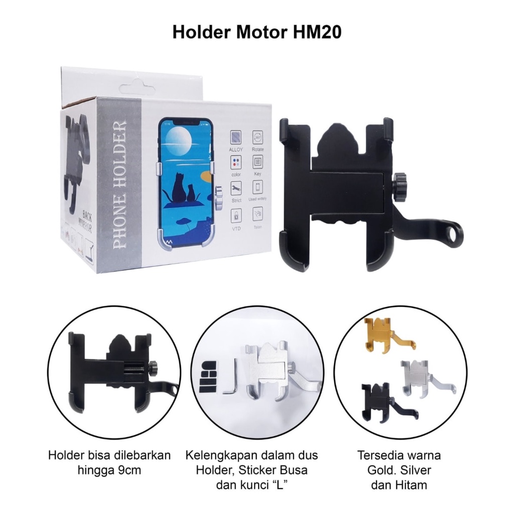 HOLDER HP MOTOR SPION BESI KUAT HM20 PHONE HOLDER MOTOR SPION DUDUKAN HP MOTOR UNIVERSAL HOLDER MOTOR