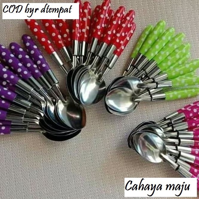 Y✪QS.㊚ Sendok set polkadot 12pcs kekiniaan