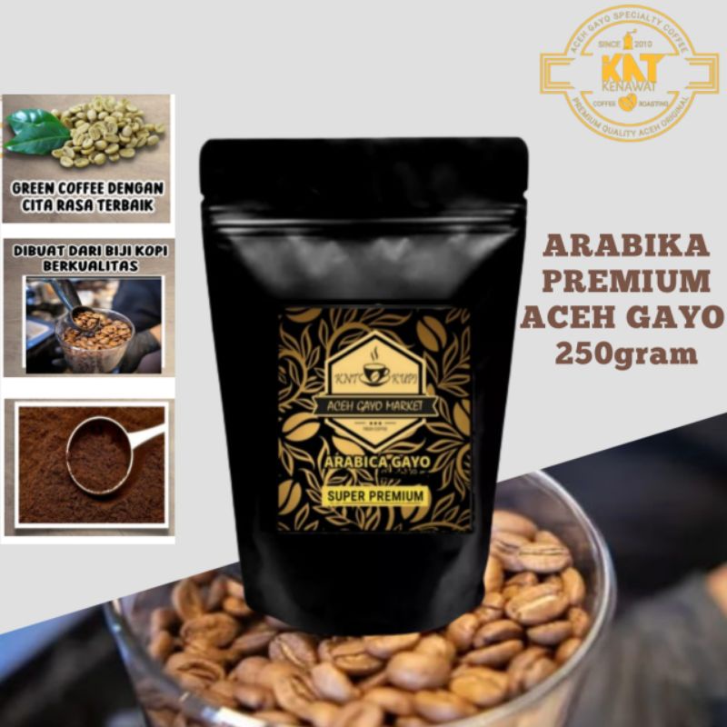 

KOPI ACEH GAYO ARABICA PREMIUM 250gram BIJI DAN BUBUK MURNI.